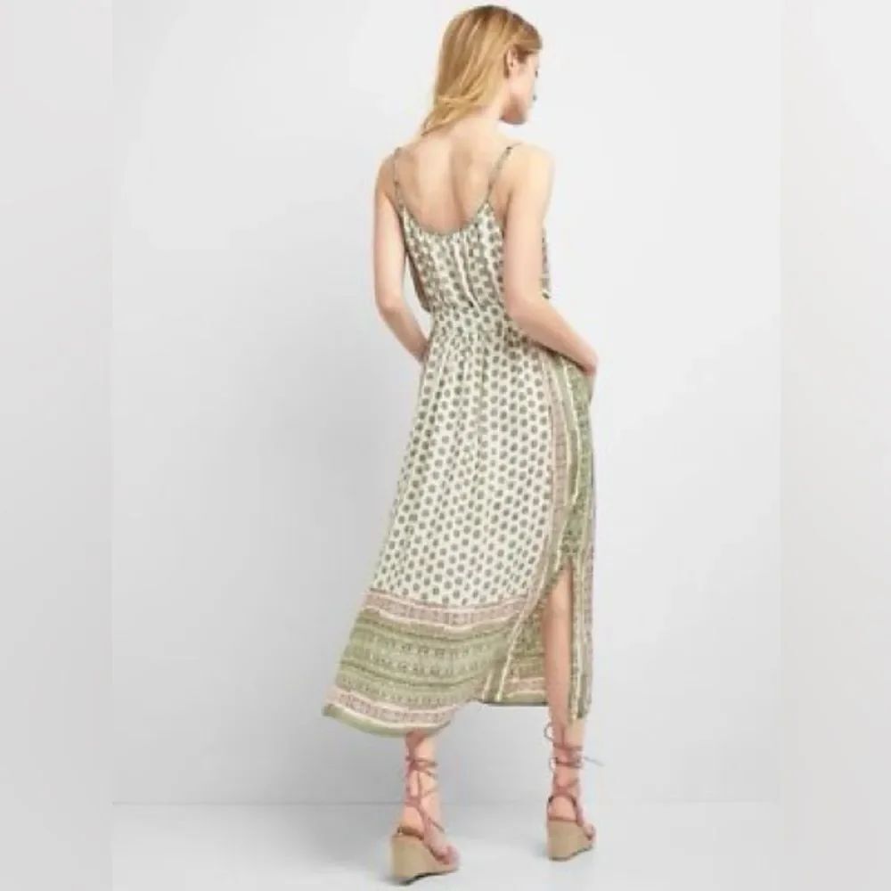 GAP Light Green Printed Spaghetti-Strap Maxi Dress